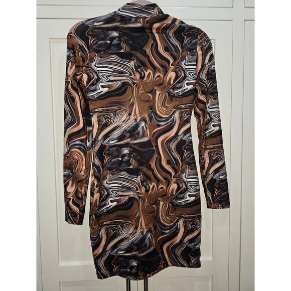 Shein Brown Marble Swirl Mock Neck Bodycon Dress – Size Medium - Picture 6 of 8